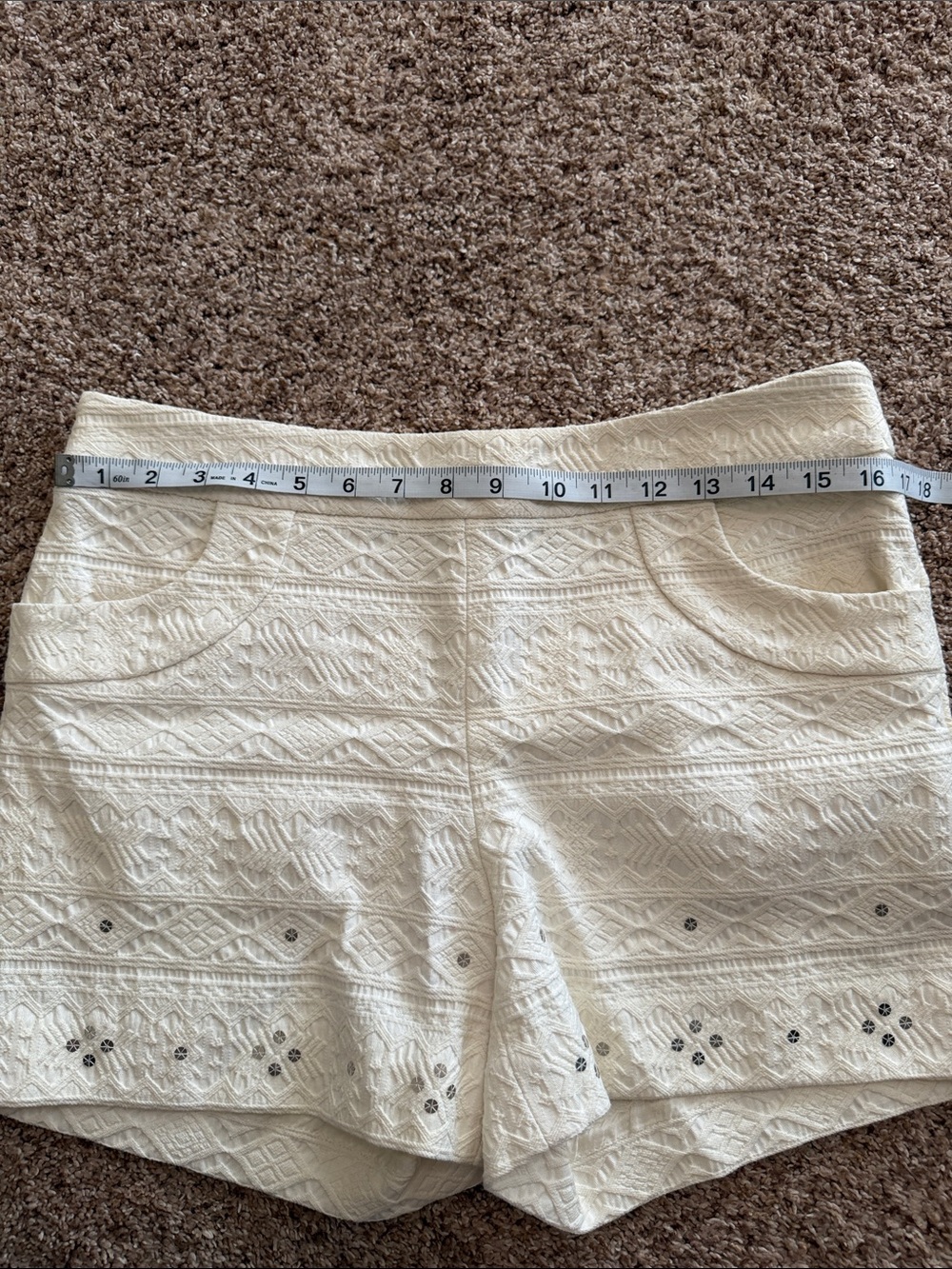Anthropologie Cream Embroidered High-Waist Shorts - Picture 9 of 11